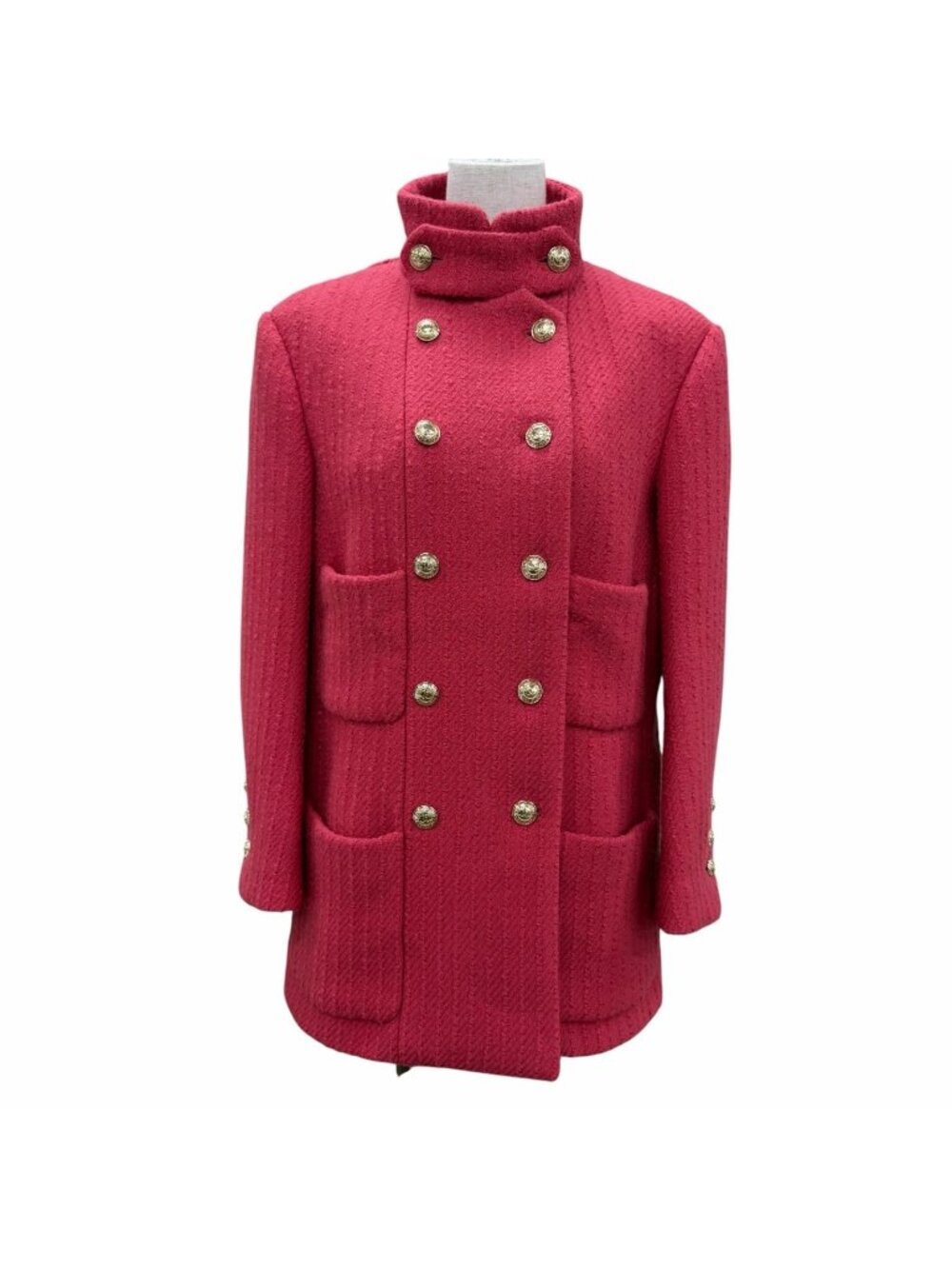 Chanel Wool 100% Lining Silk CC Logo Button Coat Pink FR 36